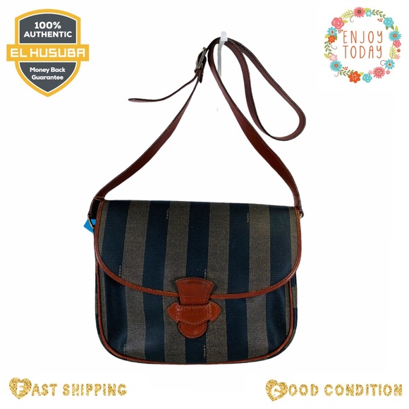 Fendi crossbody bag Pequin PVC black tan - Picture 1 of 11